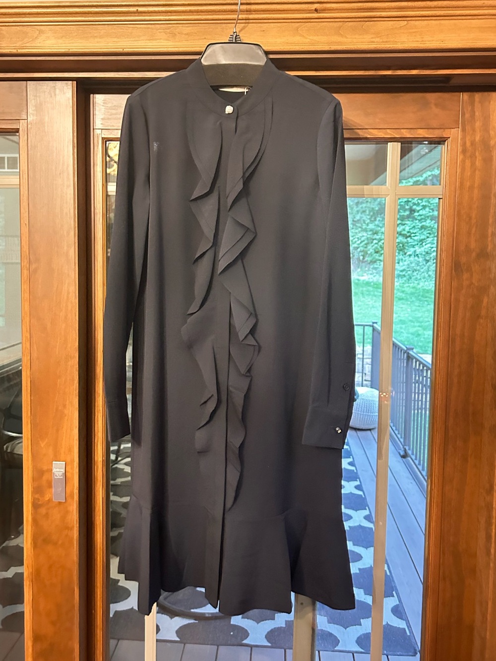 Tory Burch Navy Ruffle-Front Long Sleeve Dress